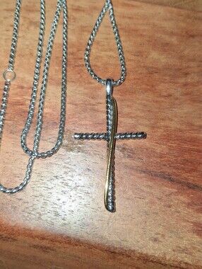 David Yurman Two-Tone Rope Cross Pendant Necklace - Silver & Gold